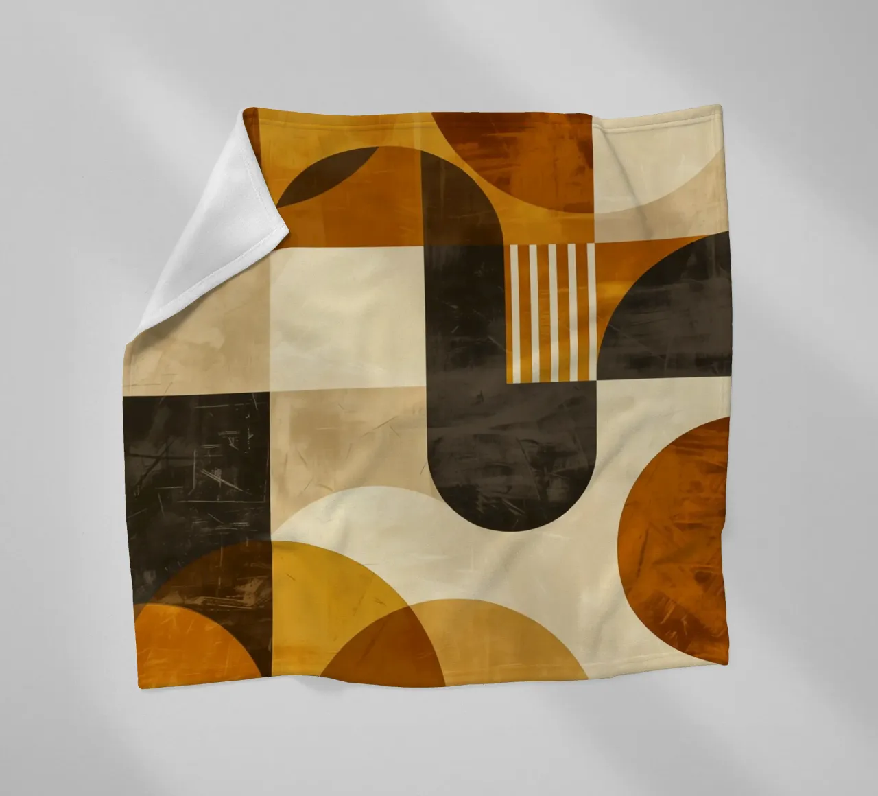 Earth-coloured midcentury Bauhaus wallpaper fleece blanket by Autofocus