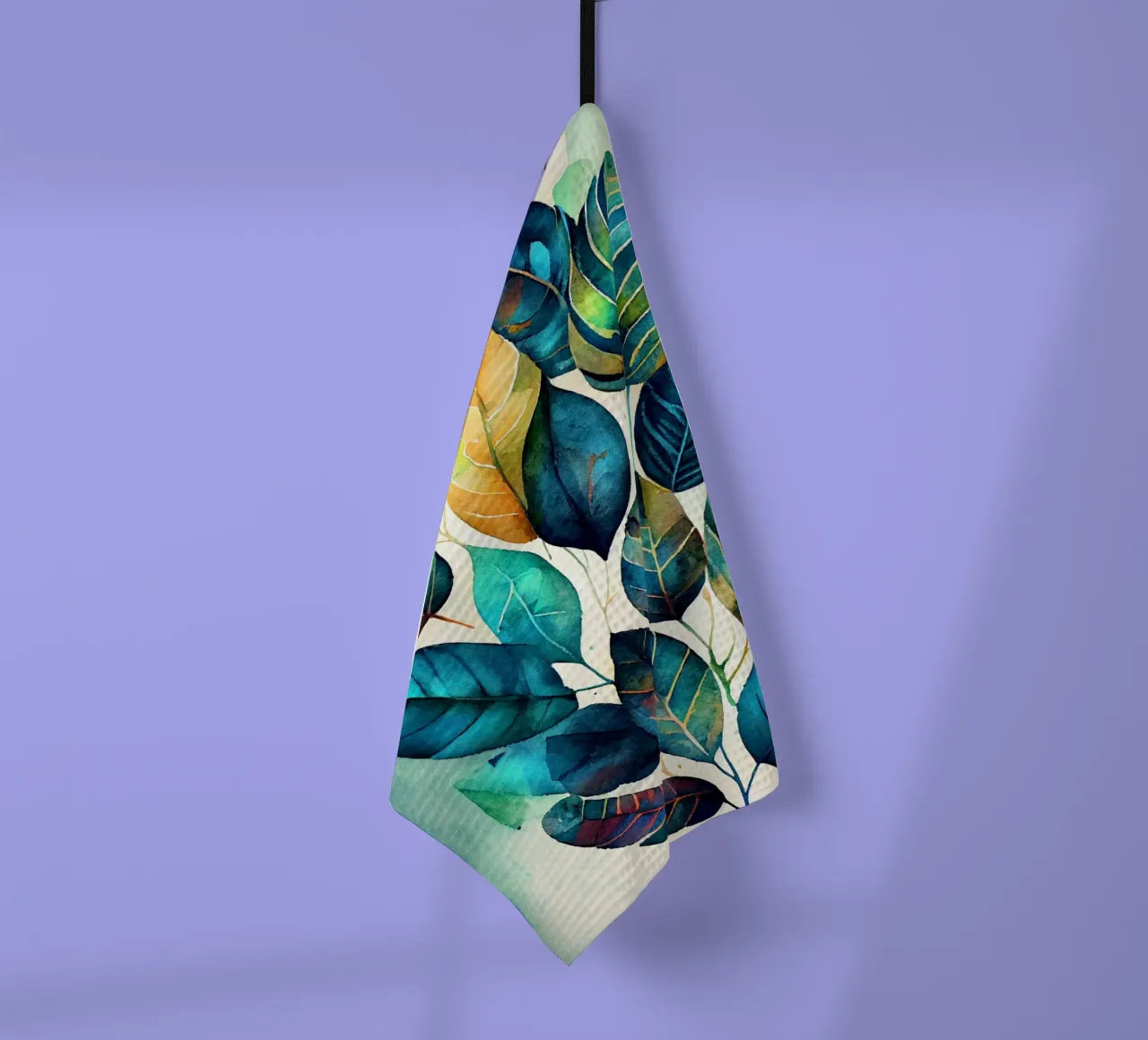 Watercolor leaves nature art tea towel by Justyna Jaszke JBJart