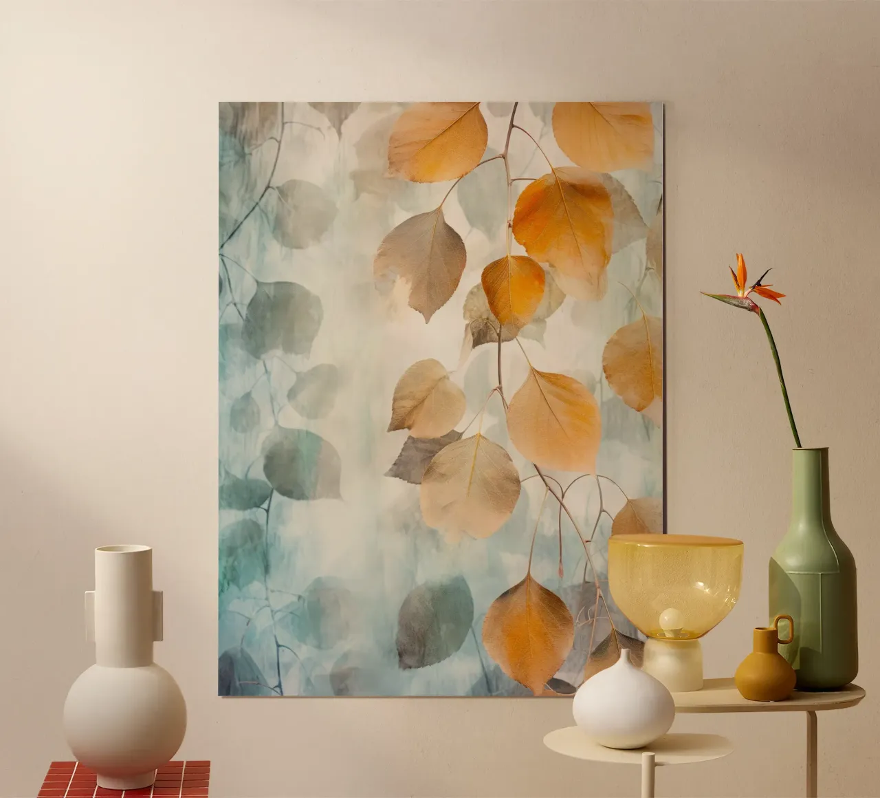 Foglie d'autunno acquerellate arte della natura poster con telaio in legno da Justyna Jaszke JBJart