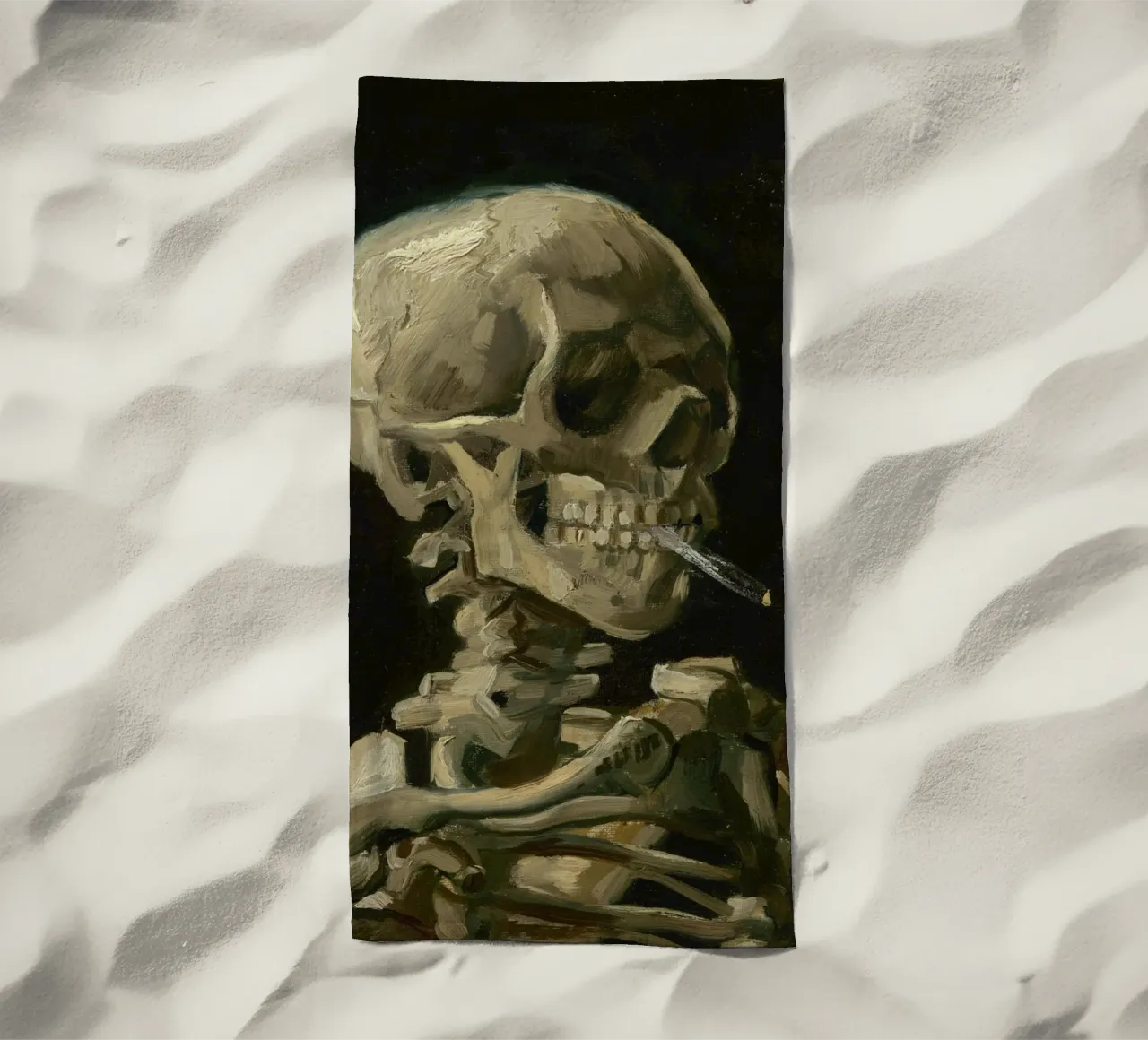 Vincent Van Gogh - Teschio di scheletro con sigaretta accesa telo mare da Timeless Artworks