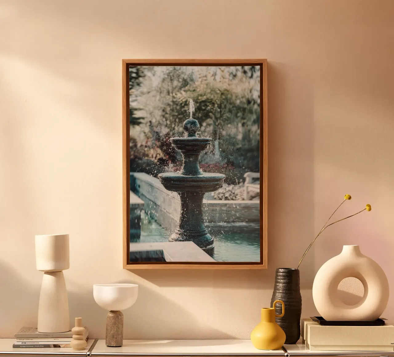 Fontein Ontspanningsoase canvas met Baklijst van Carinaprint