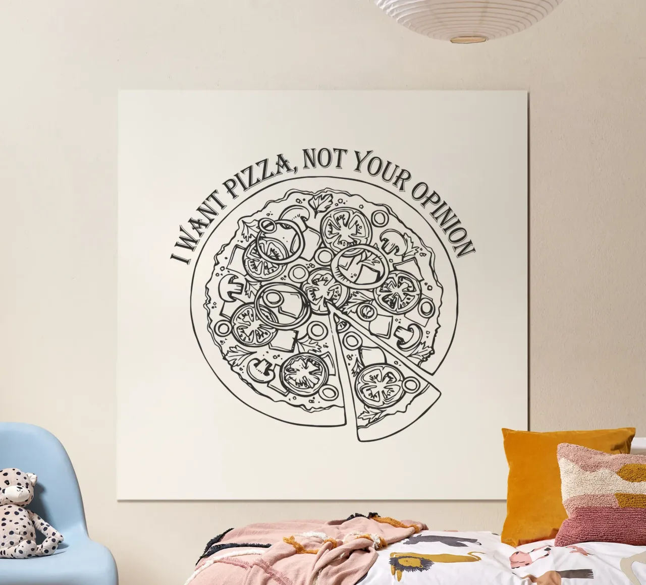 Want Pizza, Not Opinion poster con telaio in legno da amini54