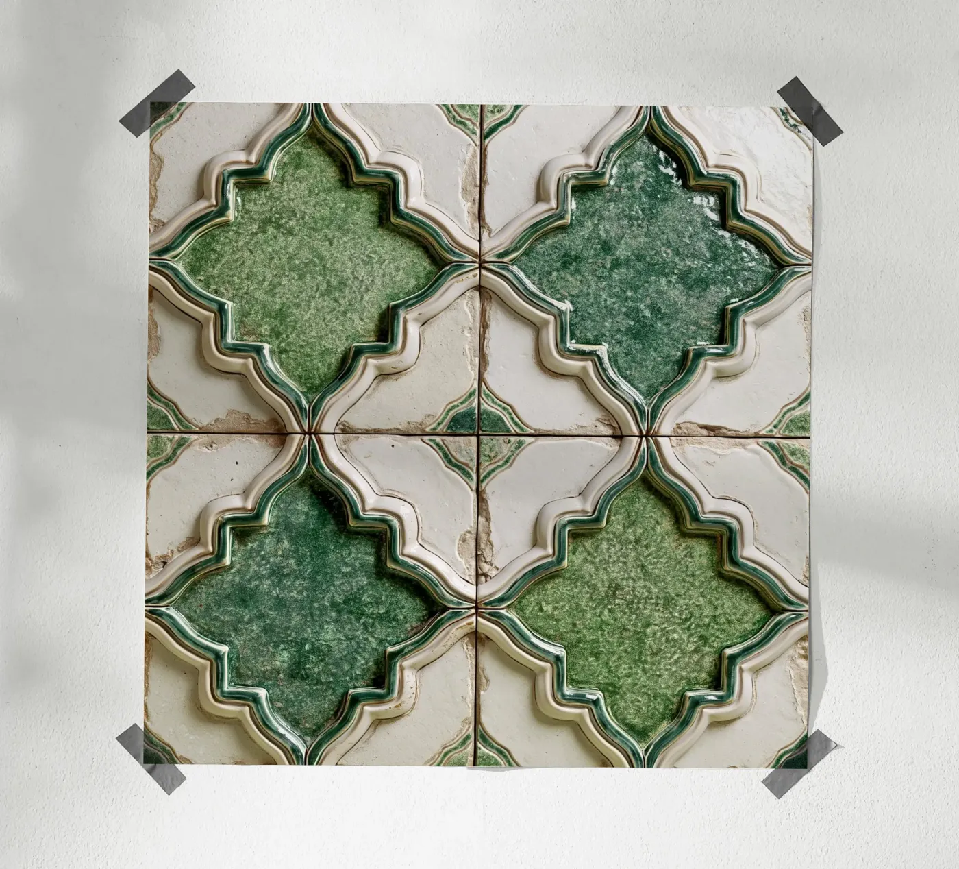 Rustic Green Moroccan Tile Pattern poster by story engage