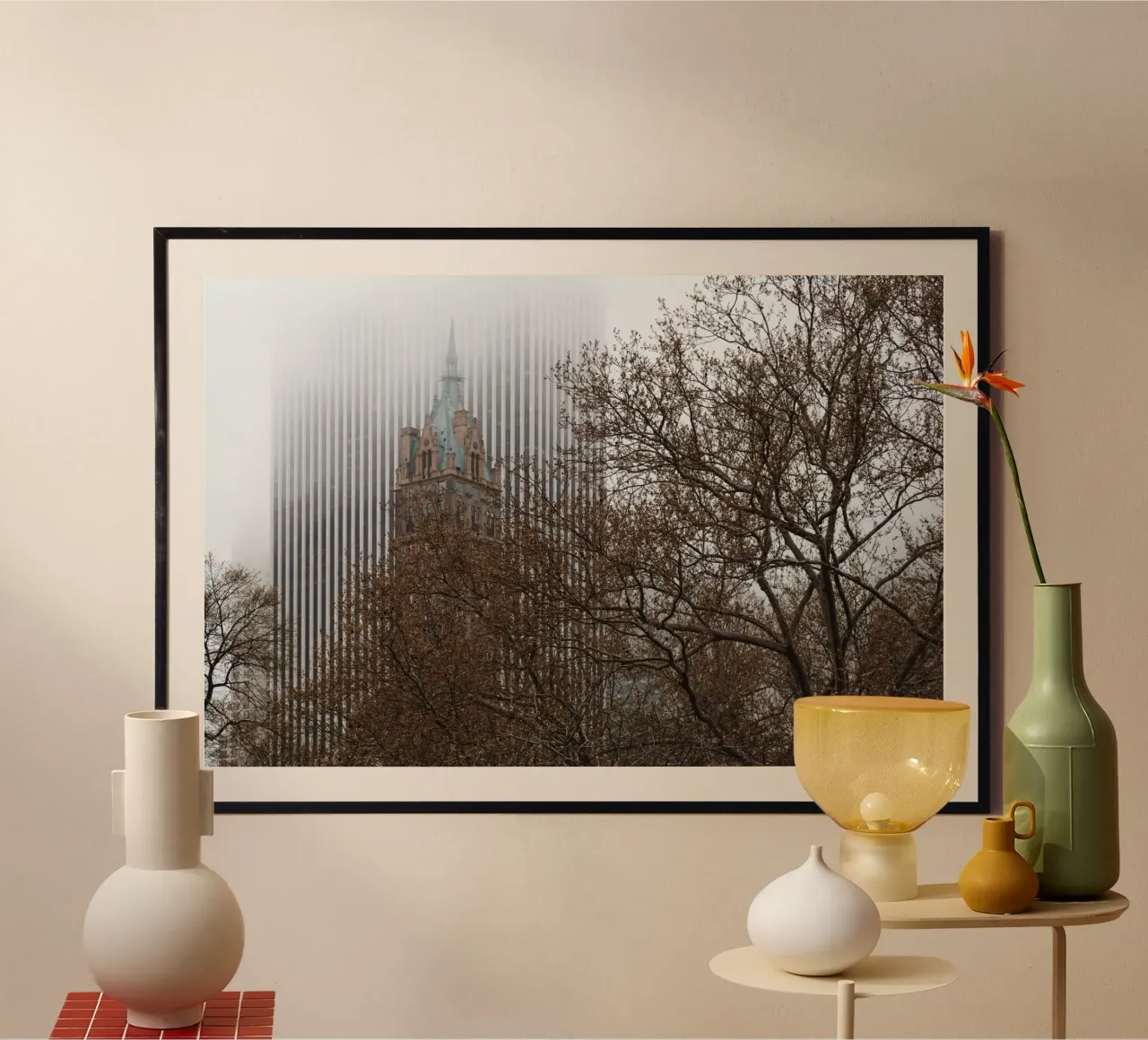 New York - Skyline im Herbst Poster mit Kunststoffrahmen von Nadine Ginzel