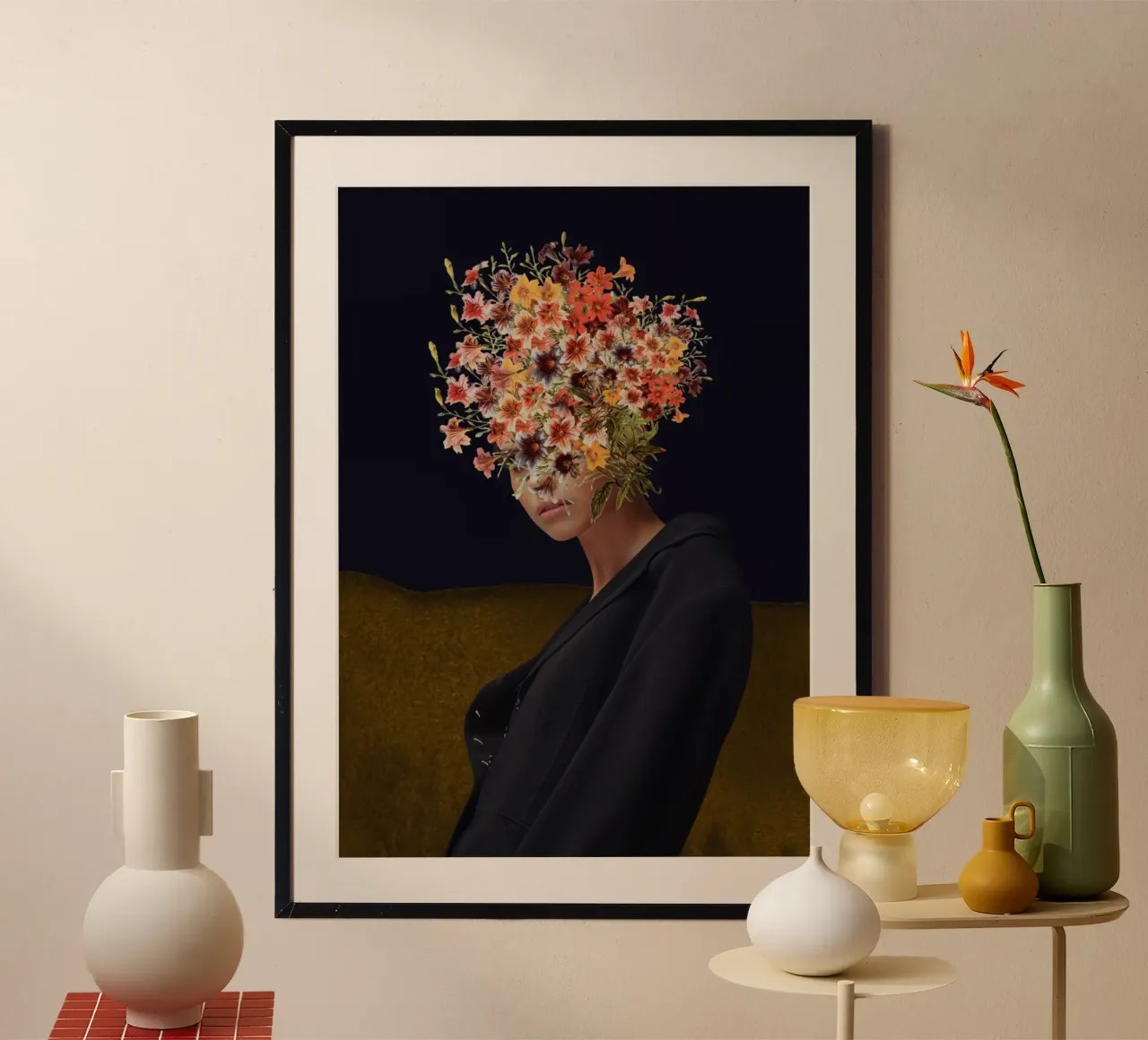 Ritratto floreale 38 poster con telaio in legno da dada22