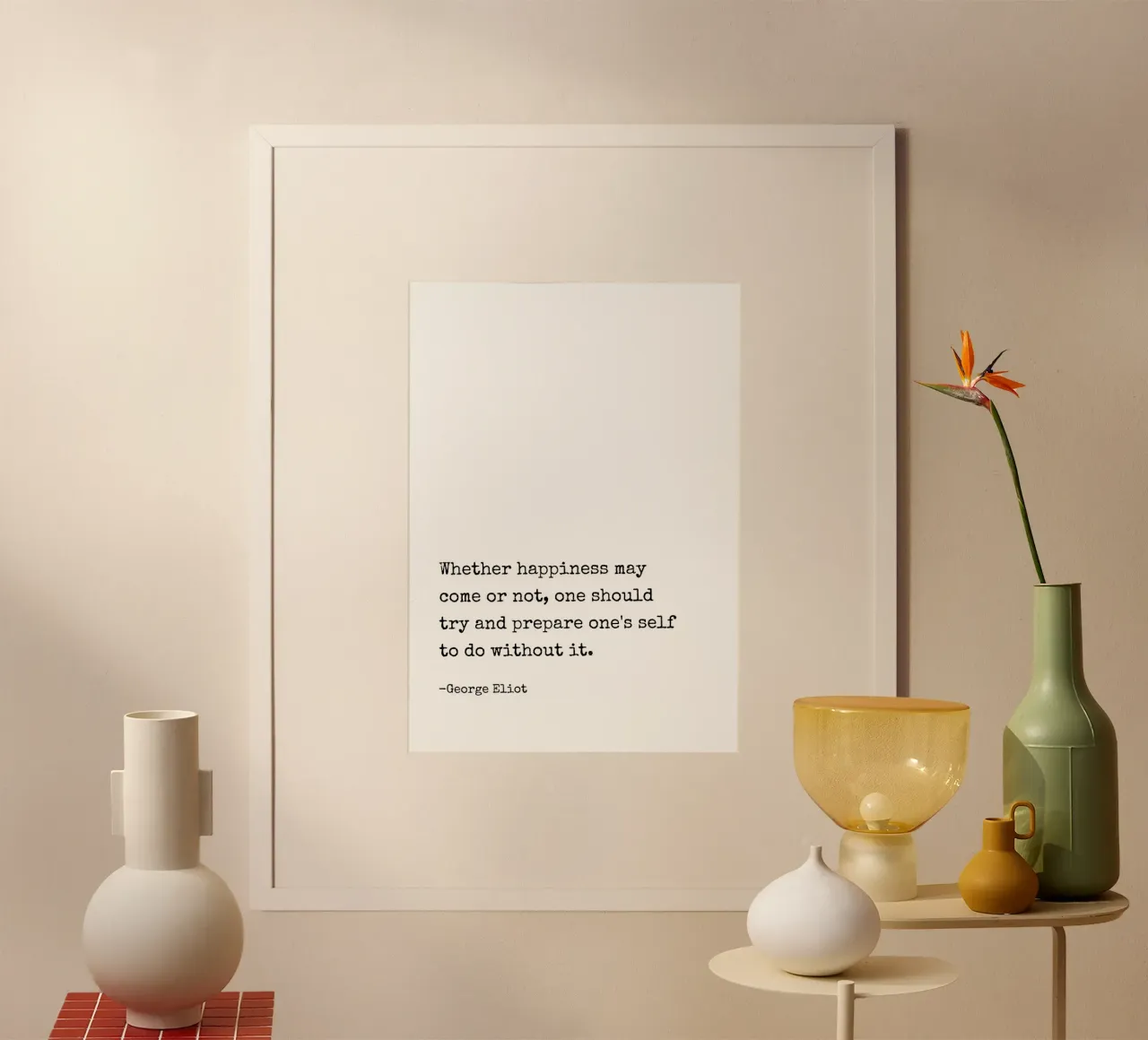 Che la felicità possa arrivare o meno cita poster con telaio in plastica da Paigaam Studio