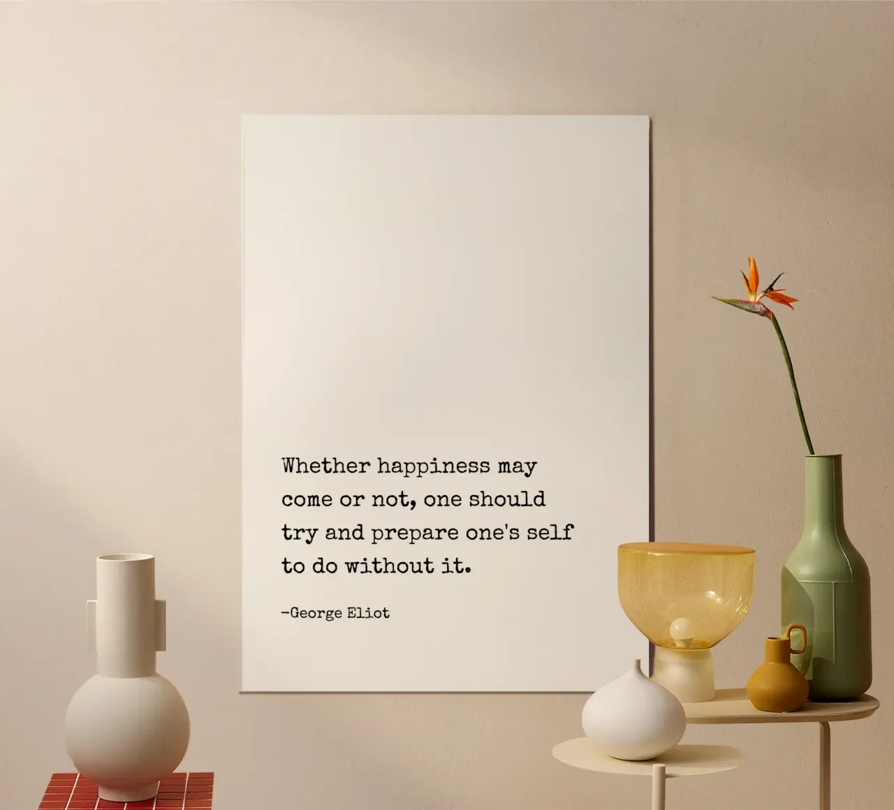 Che la felicità possa arrivare o meno cita poster con telaio in plastica da Paigaam Studio