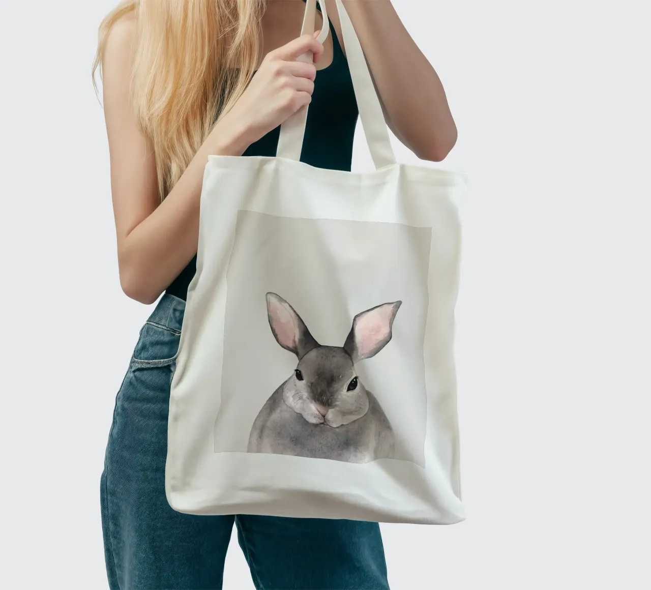 Acquerello di un coniglietto carino - murale per la camera dei bambini borsa in juta da Whole©