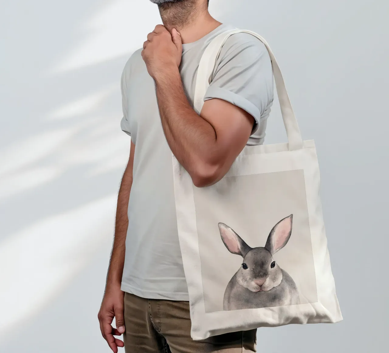 Acquerello di un coniglietto carino - murale per la camera dei bambini borsa in juta da Whole©