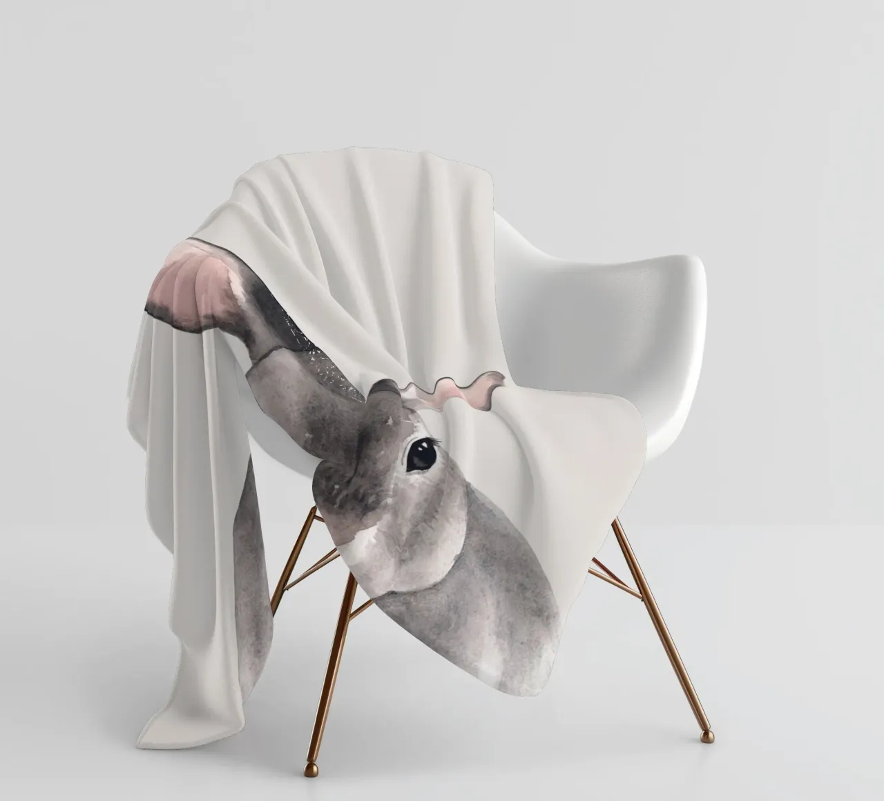 Acquerello di un coniglietto carino - murale per la camera dei bambini coperta in pile da Whole©