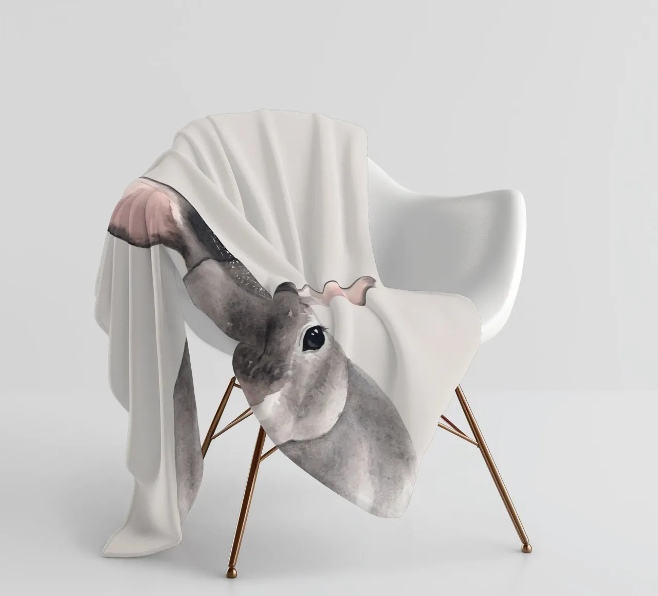 Acquerello di un coniglietto carino - murale per la camera dei bambini coperta in pile da Whole©