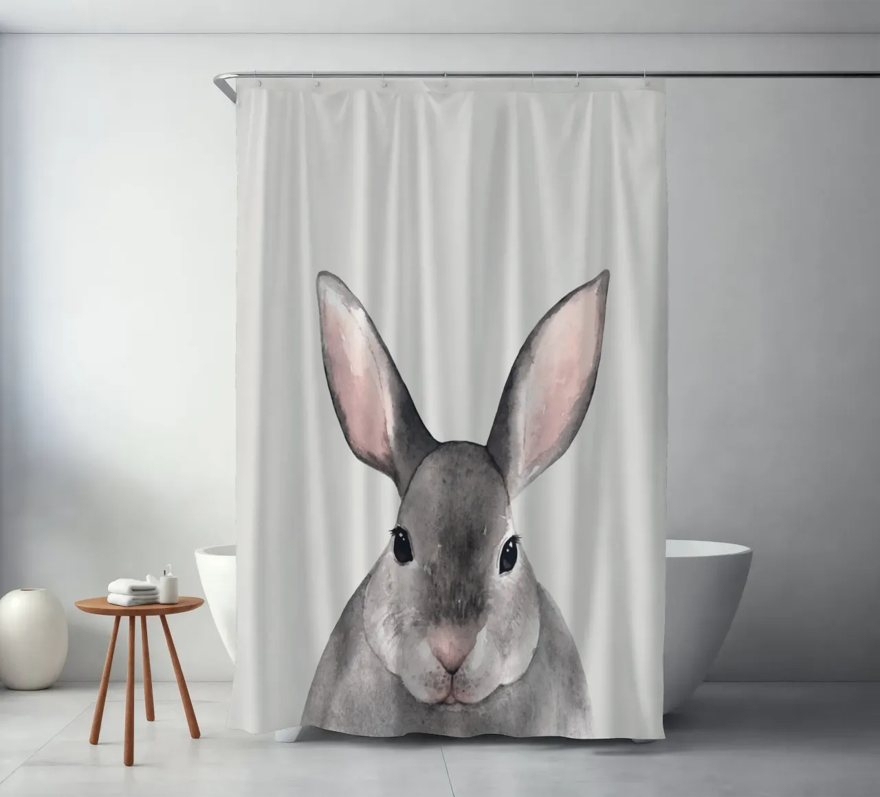 Acquerello di un coniglietto carino - murale per la camera dei bambini tenda da doccia da Whole©