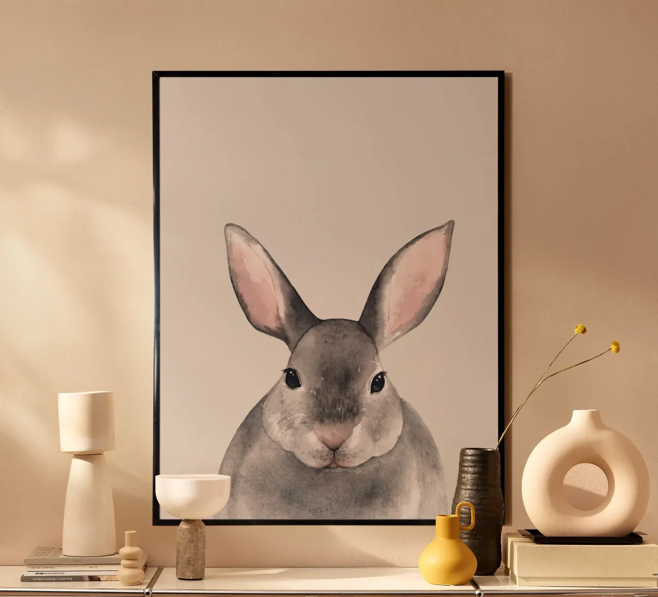 Acquerello di un coniglietto carino - murale per la camera dei bambini carta hahnemühle da Whole©