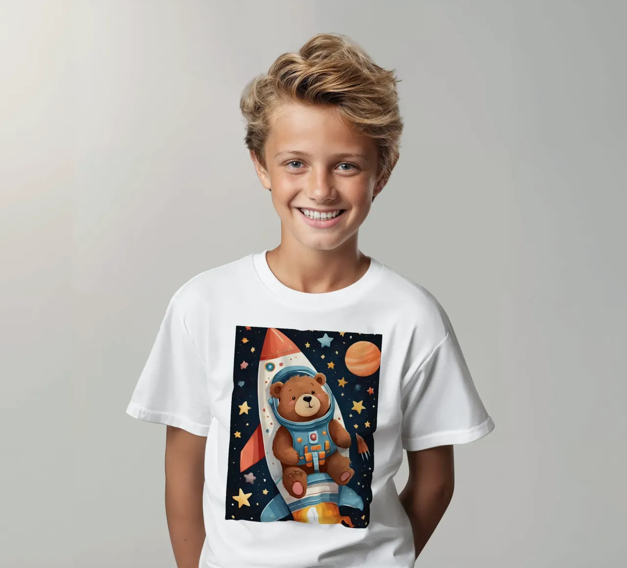 Bearonaut in Space kids t-shirt by Doodle Dreams Art