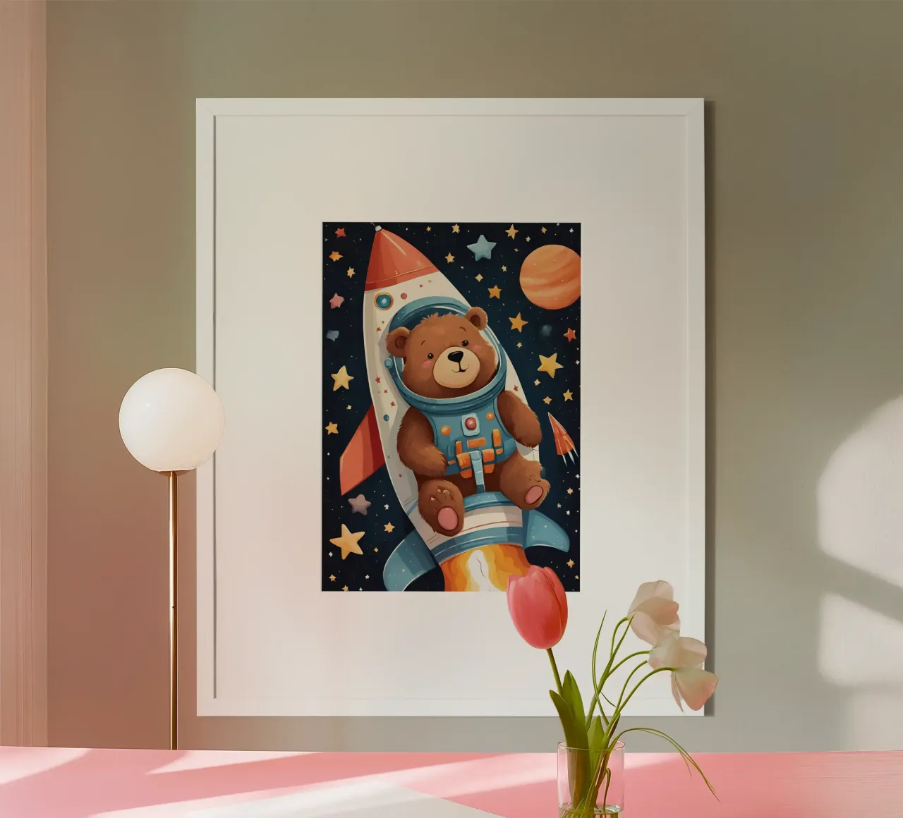 Bearonaut nello spazio poster con telaio in alluminio da Doodle Dreams Art