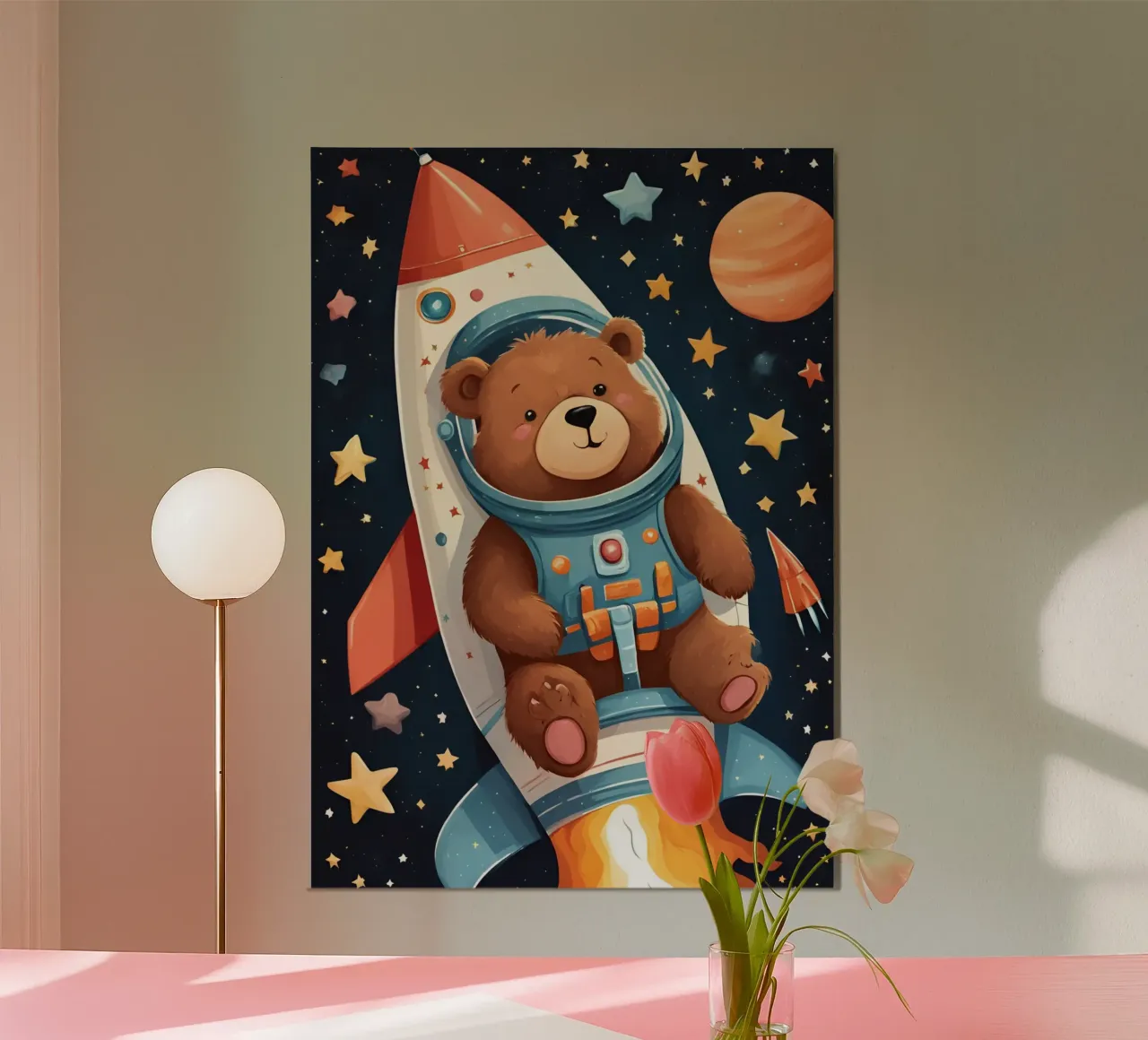Bearonaut nello spazio poster con telaio in alluminio da Doodle Dreams Art