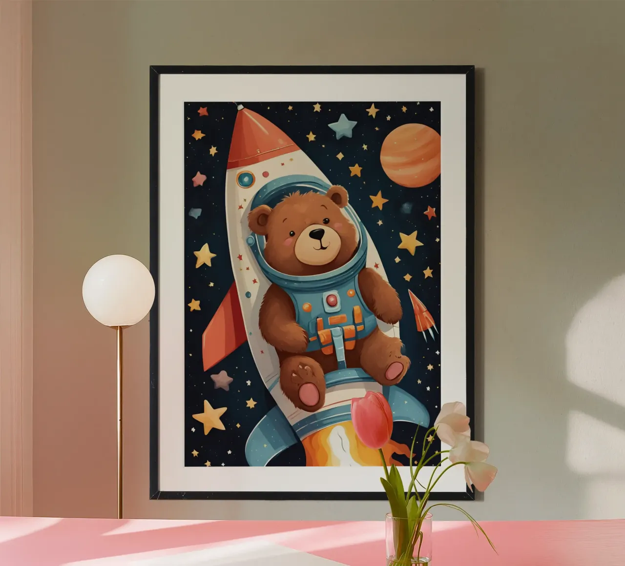 Bearonaut nello spazio poster con telaio in alluminio da Doodle Dreams Art