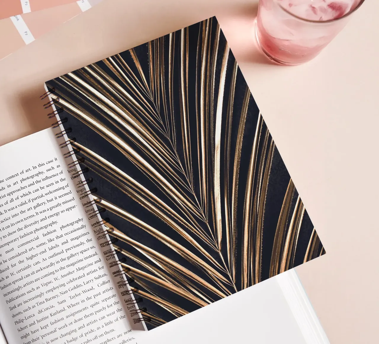 Golden palm leaf - Elegant wall decor & design pattern spiral notebook by Whole©