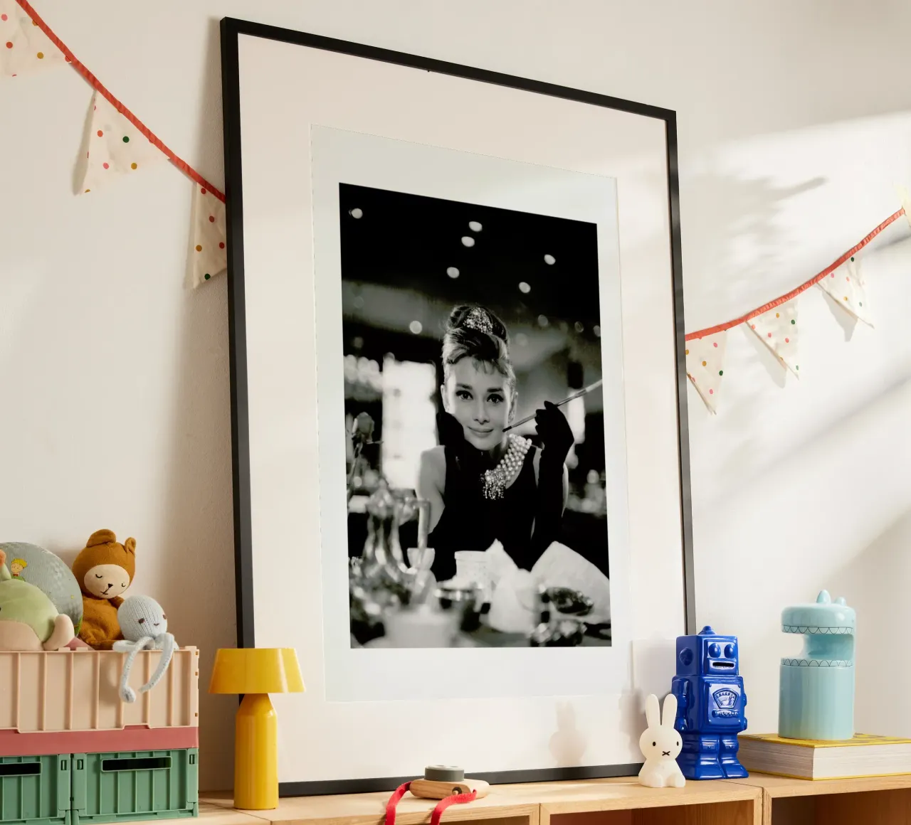 Audrey Hepburn in Breakfast at Tiffany's, 1961 poster with aluminum frame by Gallery Print and Art Limited
