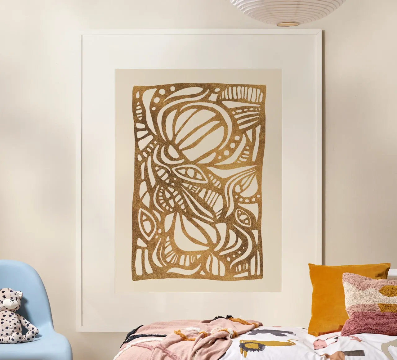 Graphisme abstrait en or - Un art exquis pour des espaces modernes poster avec cadre en aluminium de Whole©