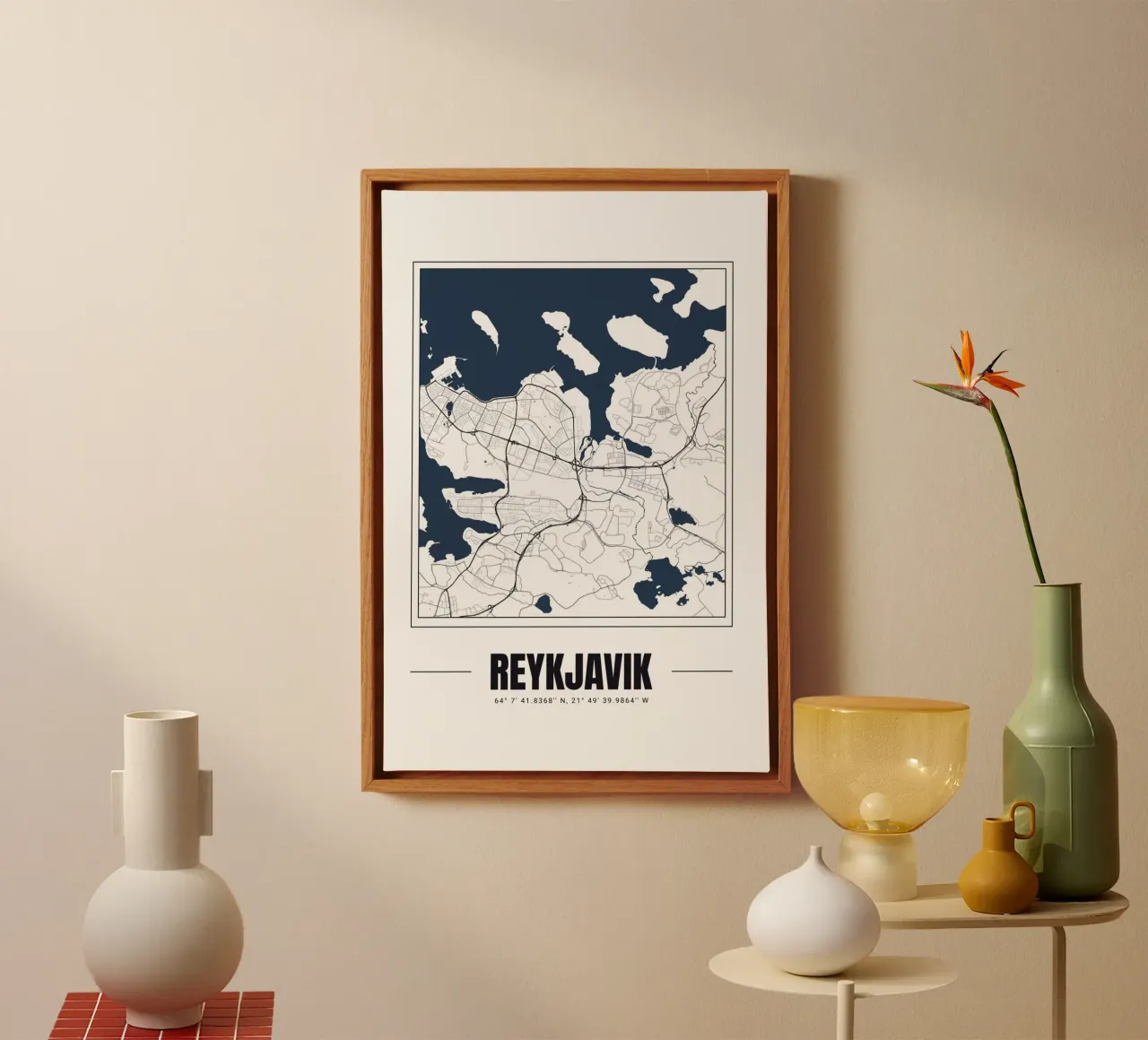 Minimalistische Reykjavik Kaart - Modern Ontwerp Muur Poster Kunst canvas met Baklijst van Ben & Clo creations