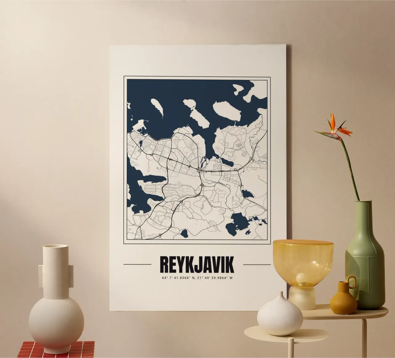 Minimalistische Reykjavik Kaart - Modern Ontwerp Muur Poster Kunst canvas met Baklijst van Ben & Clo creations