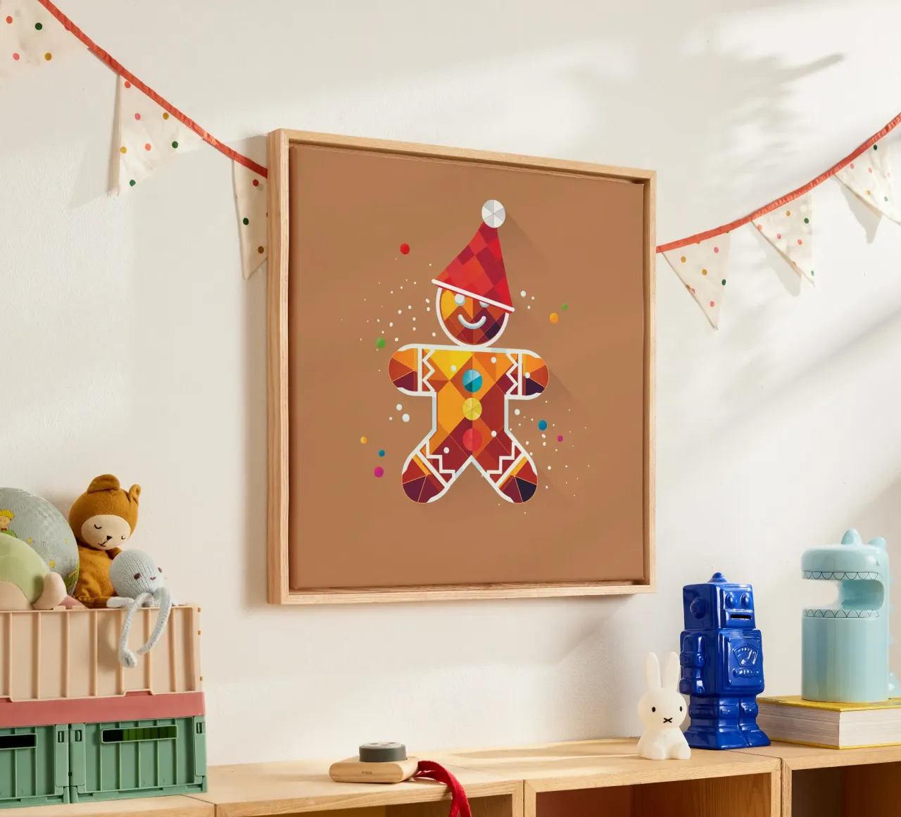 Kleurrijke peperkoekman met hoed - Kerstmis ontwerp canvas met Baklijst van namosh