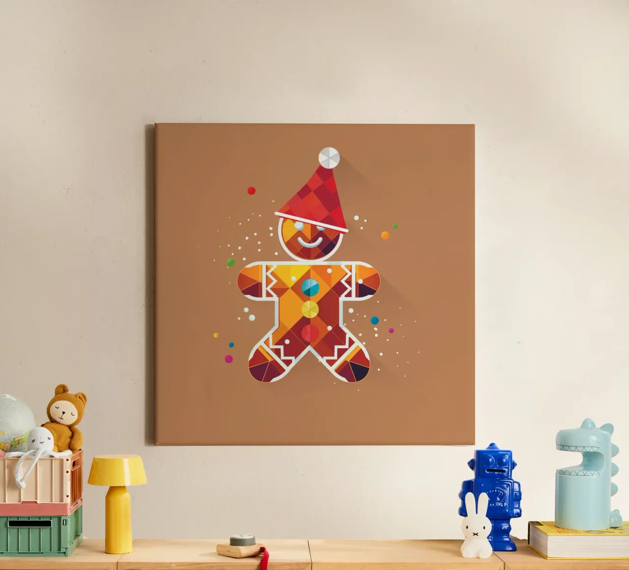 Kleurrijke peperkoekman met hoed - Kerstmis ontwerp canvas met Baklijst van namosh