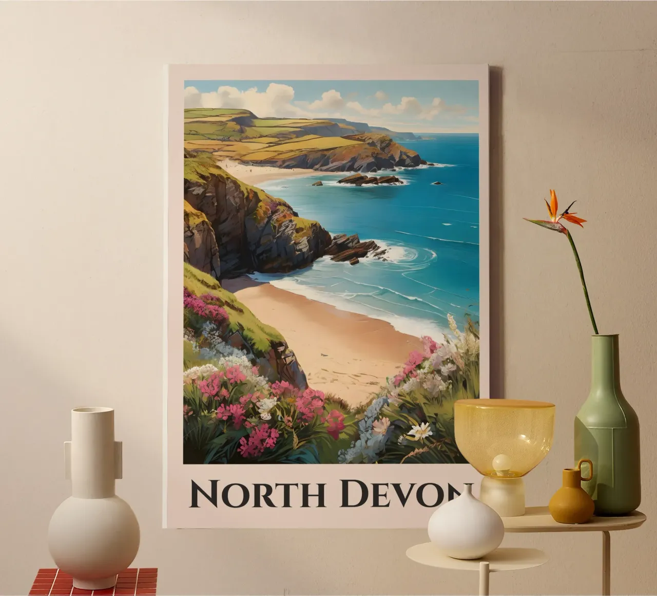 Spoorwegposter Noord-Devon Engeland canvas met Baklijst van Charnwood Prints