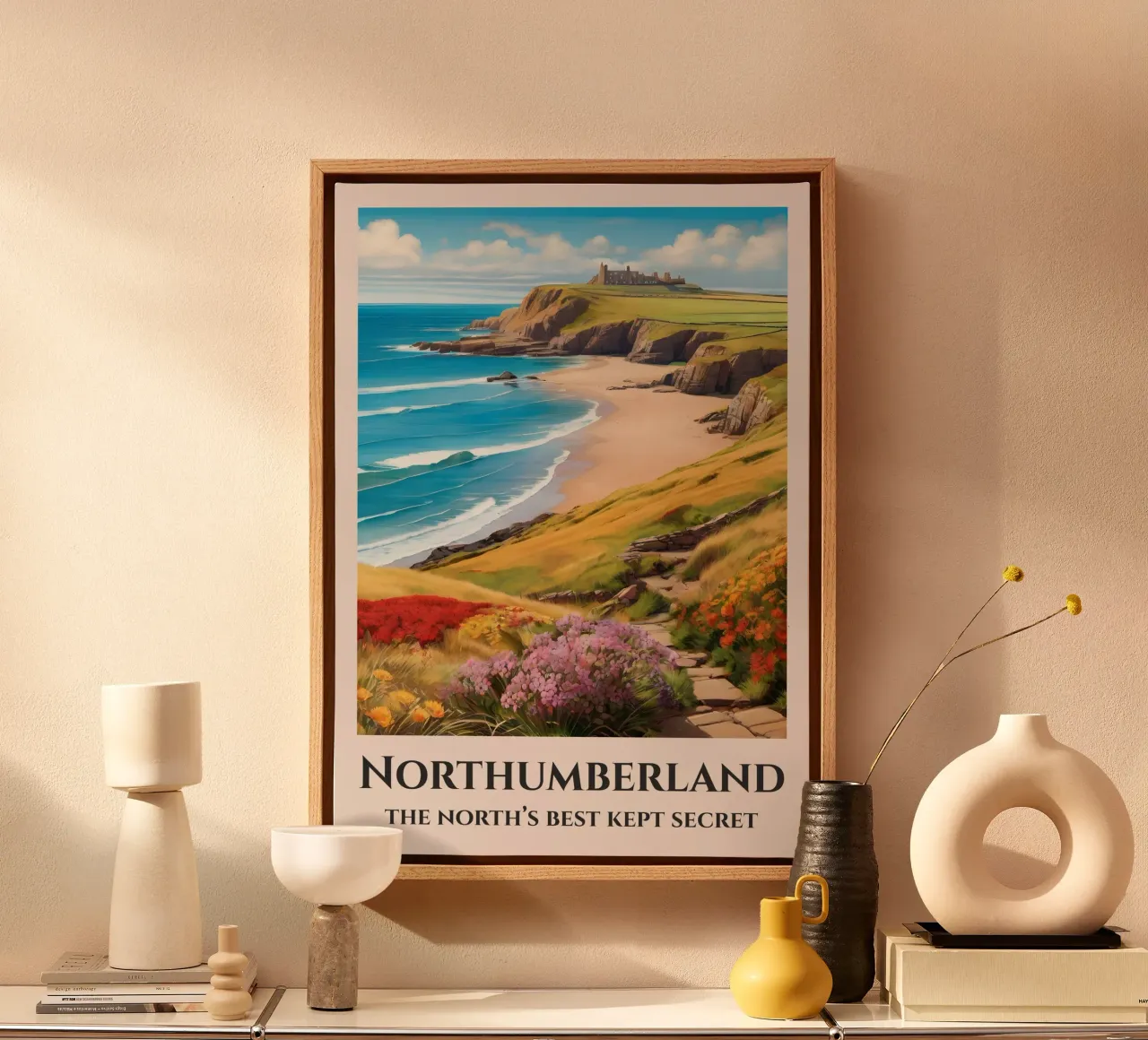Poster ferroviario Northumberland Inghilterra tela con Cornice a cassetta da Charnwood Prints