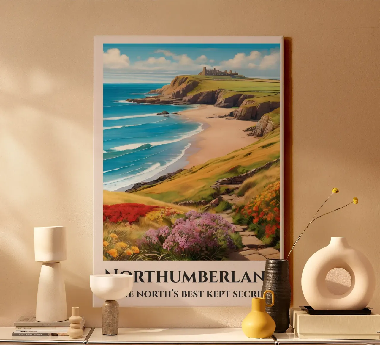 Poster ferroviario Northumberland Inghilterra tela con Cornice a cassetta da Charnwood Prints