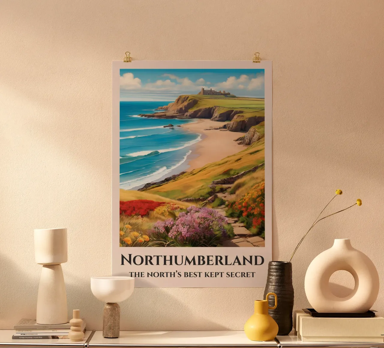 Northumberland England Rail Poster Poster mit Aluminium Rahmen von Charnwood Prints