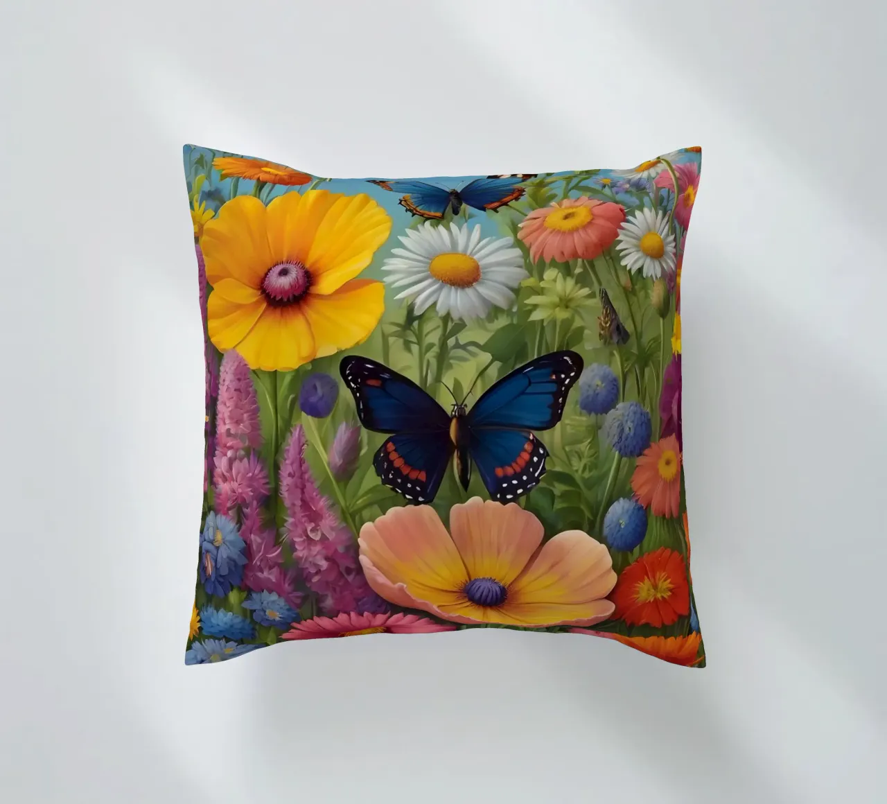 Prato di fiori selvatici con farfalle cuscino da Charnwood Prints