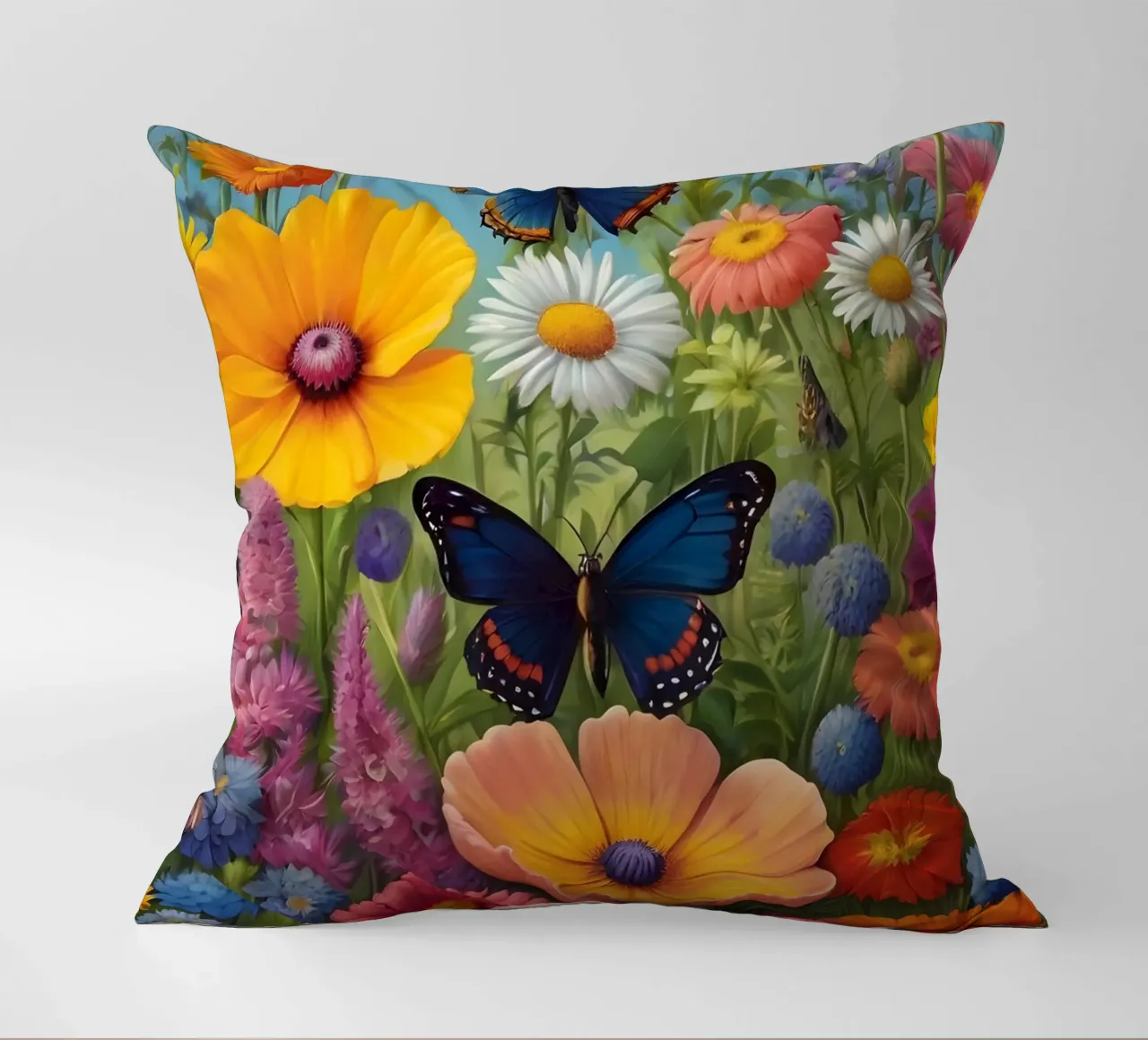 Prato di fiori selvatici con farfalle cuscino da Charnwood Prints