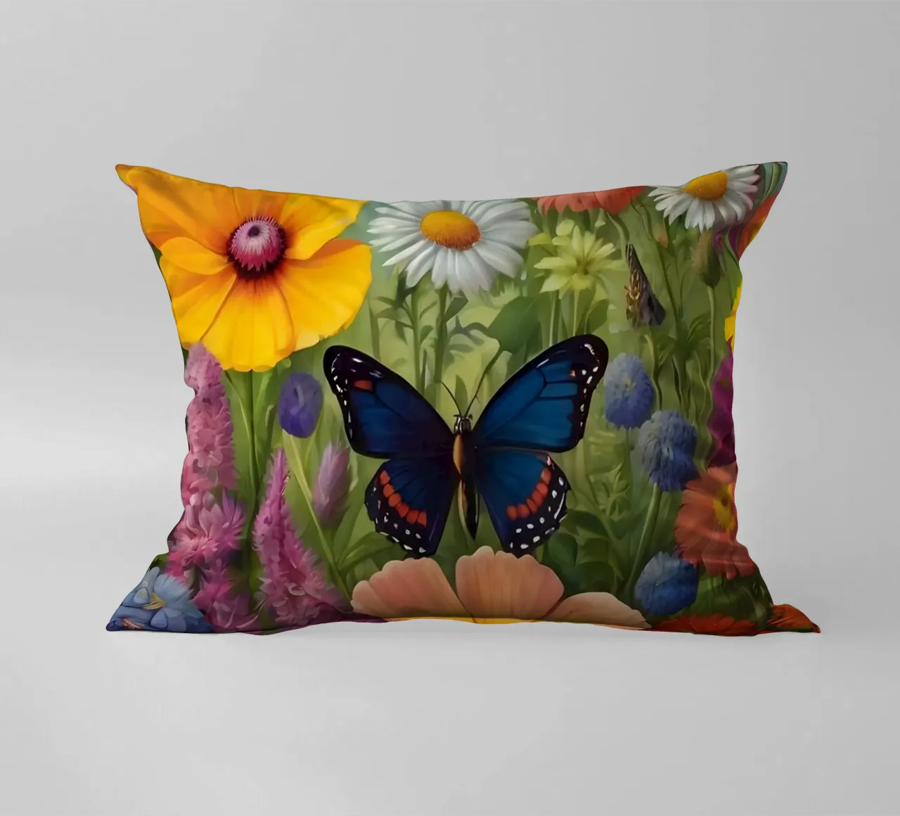 Prato di fiori selvatici con farfalle cuscino da Charnwood Prints