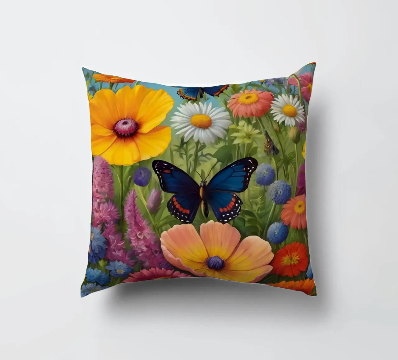 Prato di fiori selvatici con farfalle cuscino da Charnwood Prints
