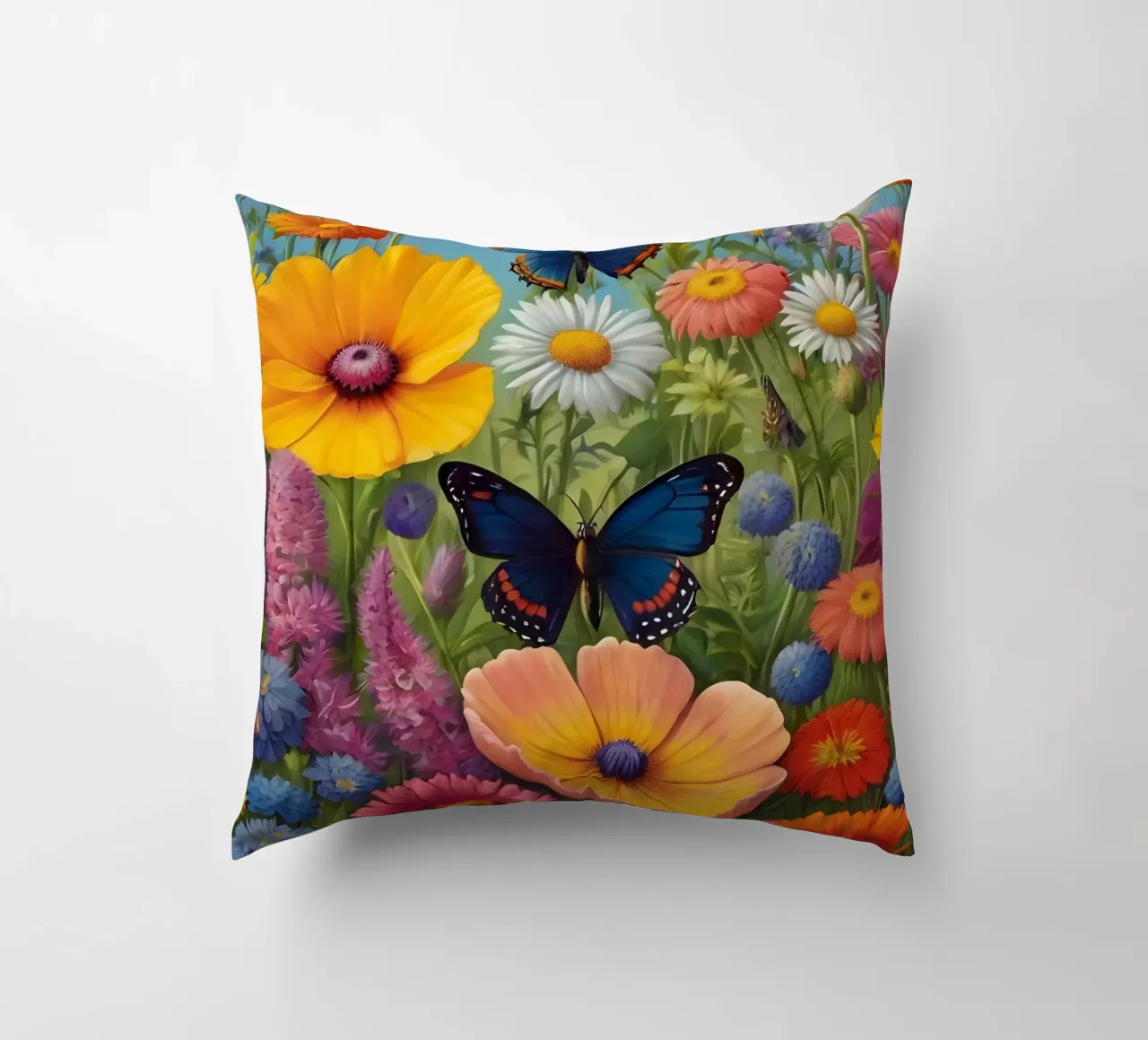 Prato di fiori selvatici con farfalle cuscino da Charnwood Prints
