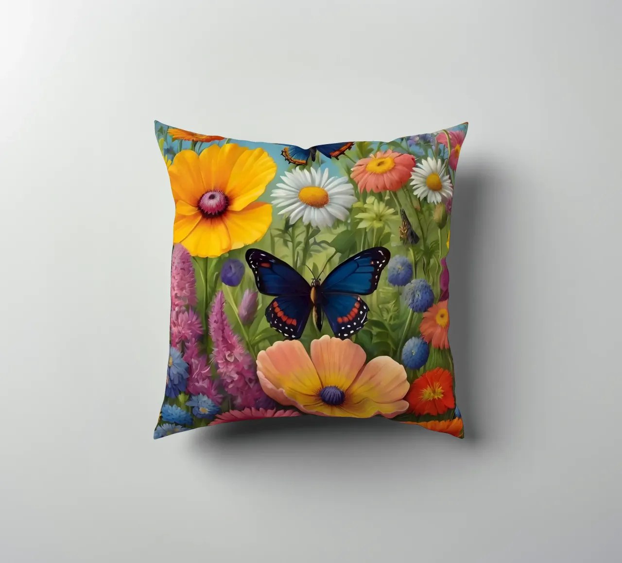 Prato di fiori selvatici con farfalle cuscino da Charnwood Prints