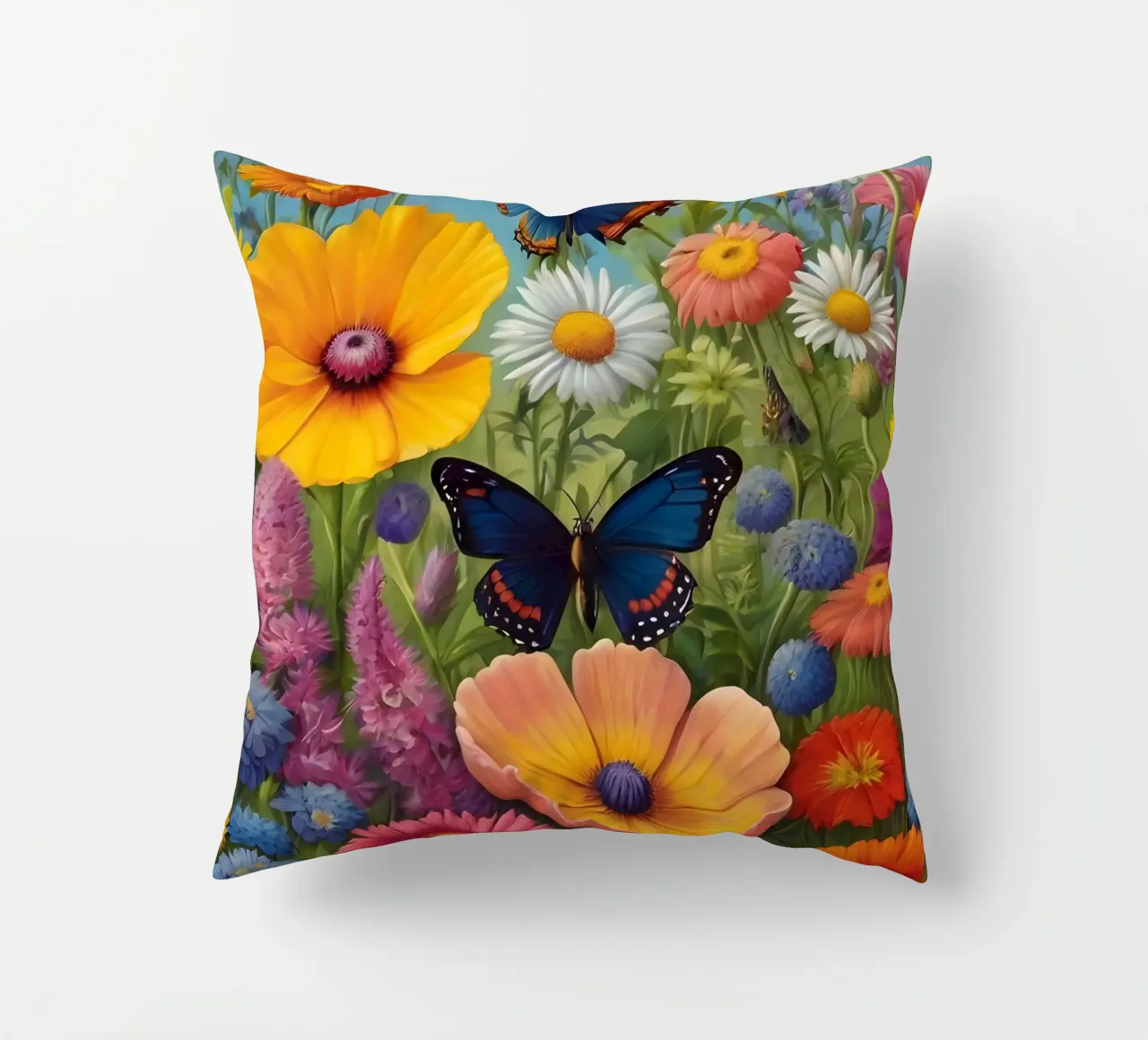 Prato di fiori selvatici con farfalle cuscino da Charnwood Prints