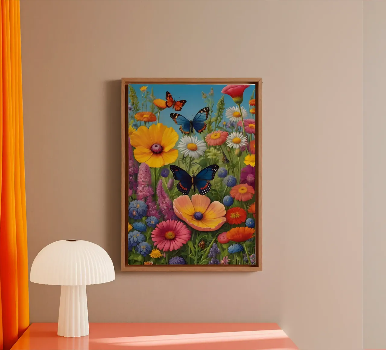 Wilde bloemenweide met vlinders canvas met Baklijst van Charnwood Prints