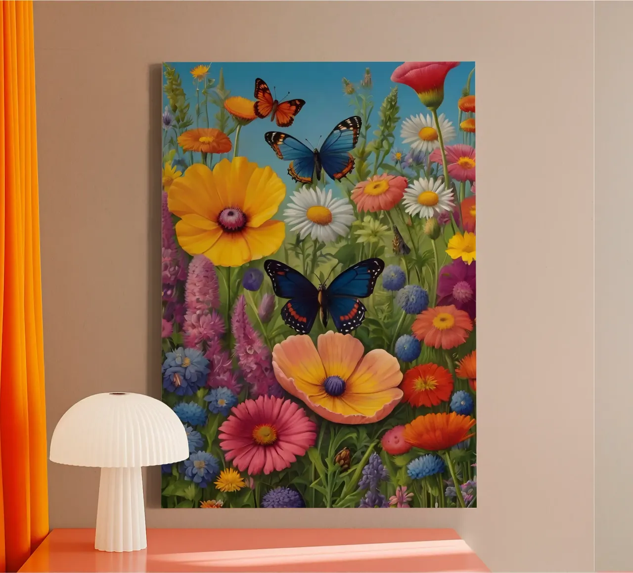 Wilde bloemenweide met vlinders canvas met Baklijst van Charnwood Prints