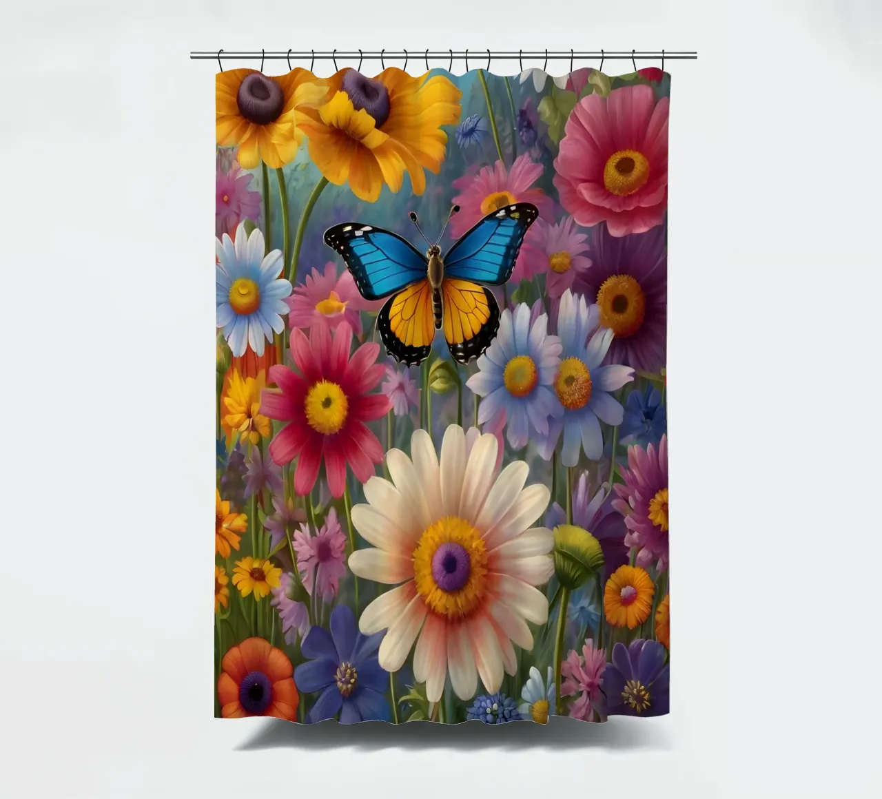 Prato di fiori selvatici con una farfalla tenda da doccia da Charnwood Prints