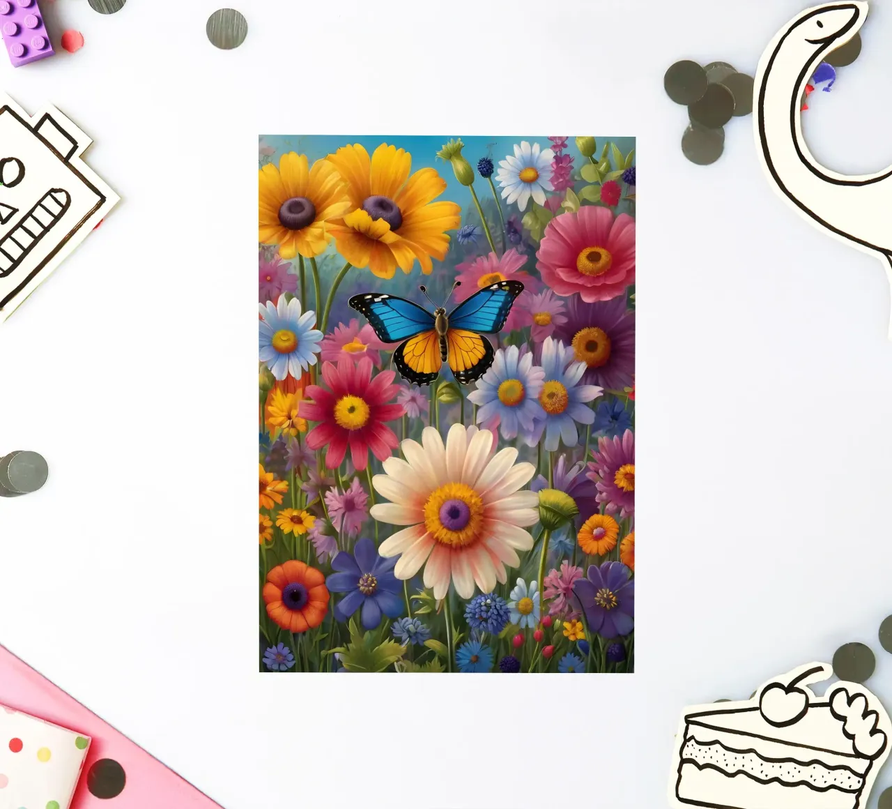 Prato di fiori selvatici con una farfalla adesivo da Charnwood Prints