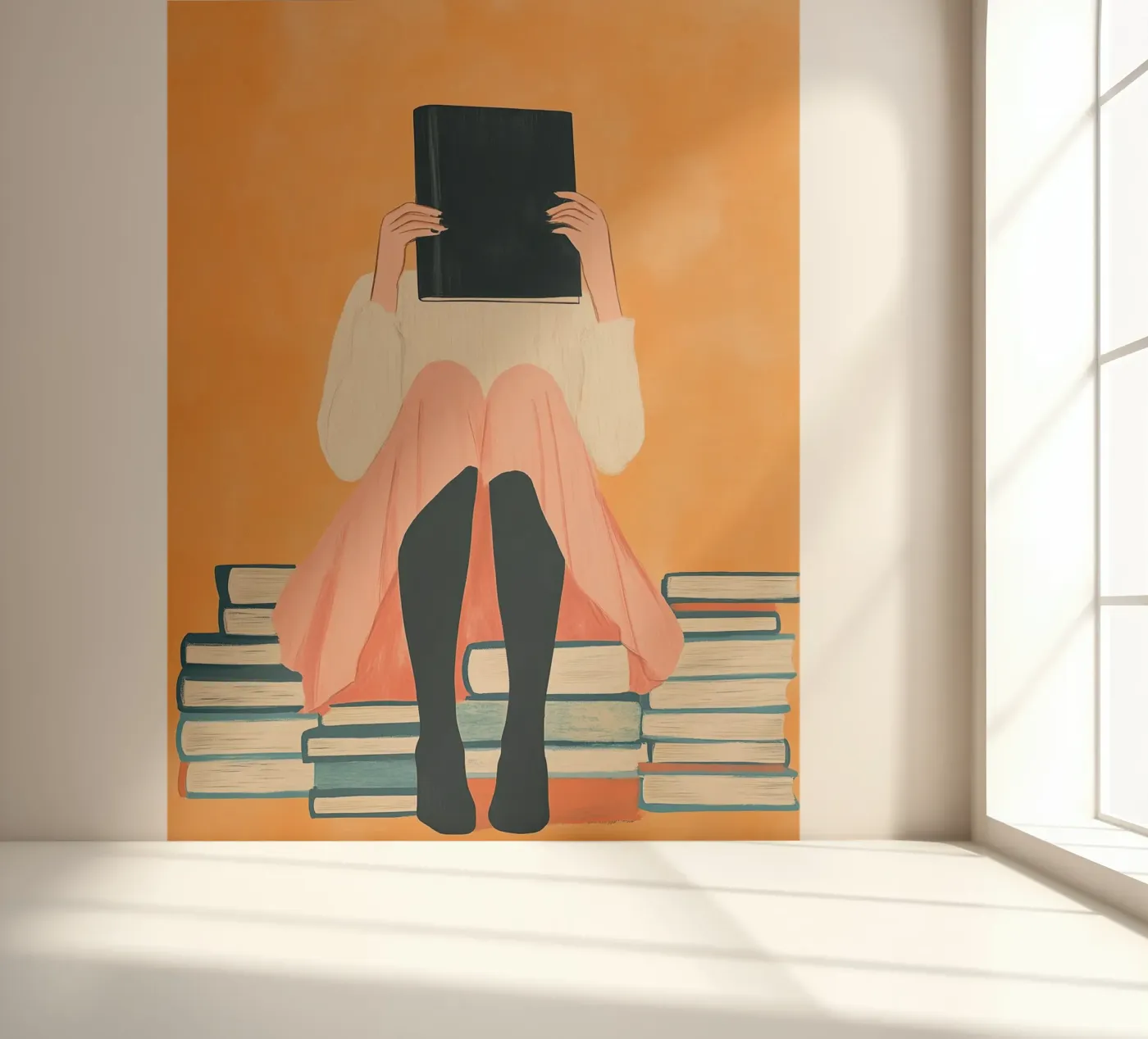Hidden Book Reader fotobehang van Freya