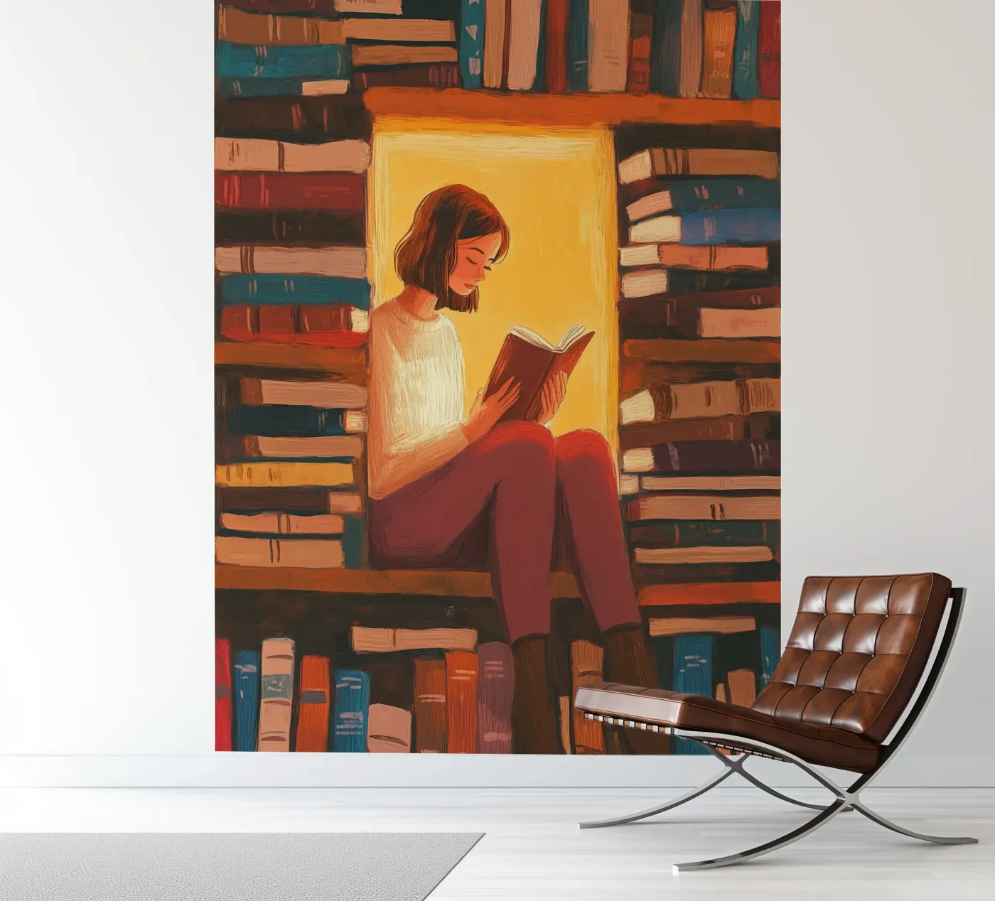 Cozy Library Reader fotobehang van Freya