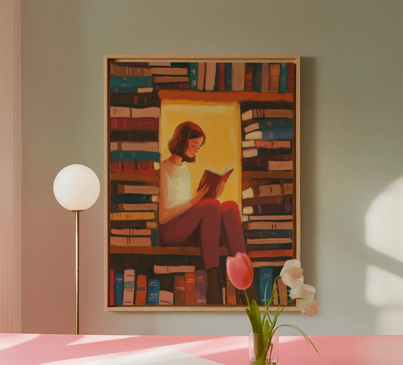 Cozy Library Reader canvas van Freya