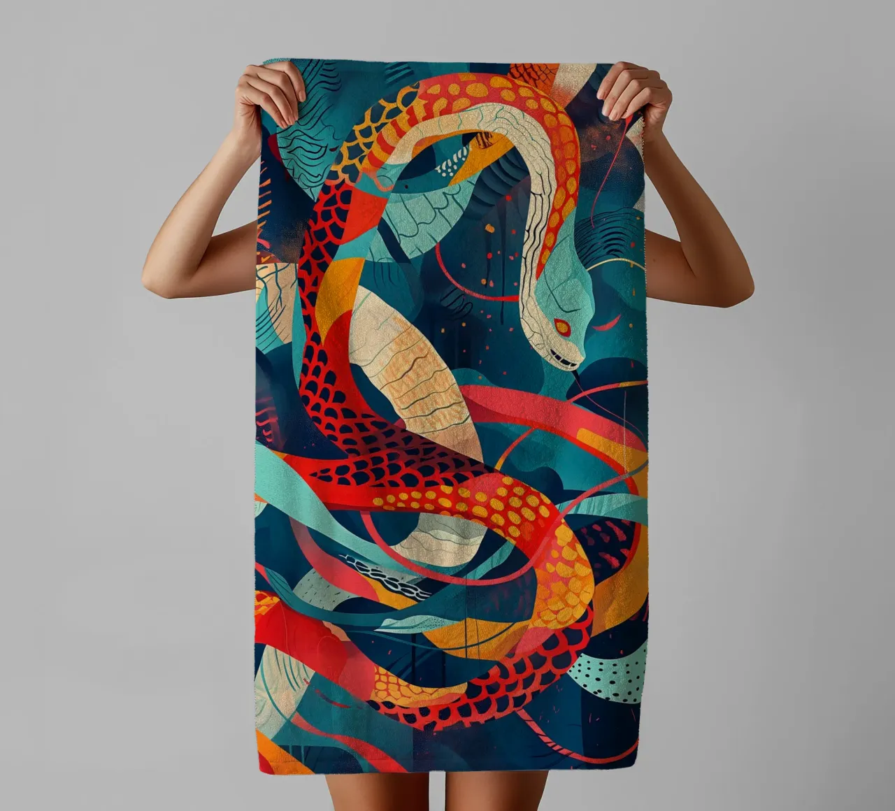 Abstract water snakes | Between street art and ukiyo-e towel by Autofocus
