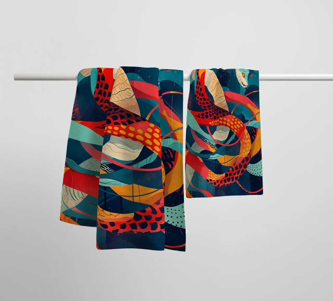 Abstract water snakes | Between street art and ukiyo-e towel by Autofocus