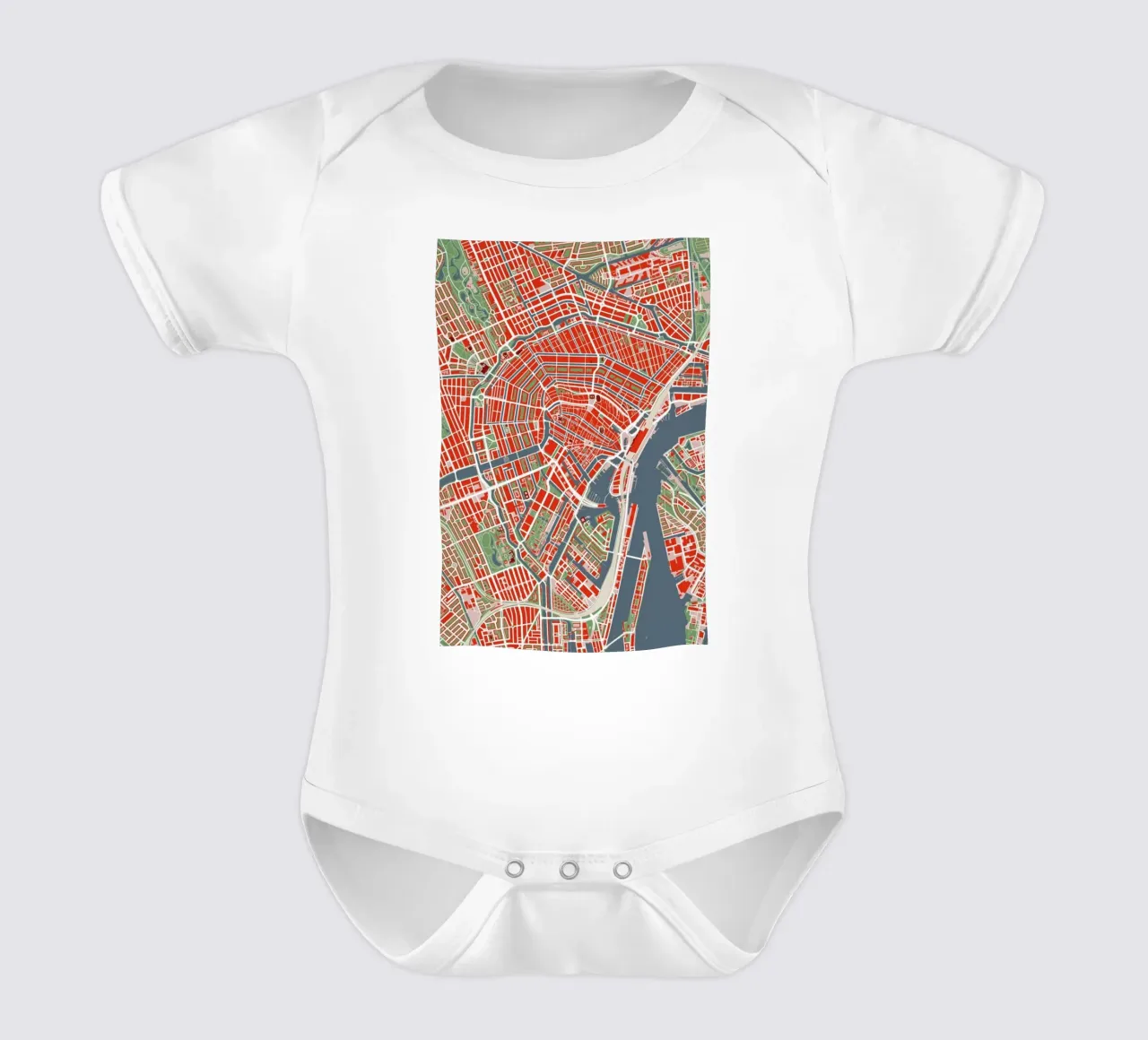 Amsterdam Classic short-sleeve baby romper by Planos Urbanos