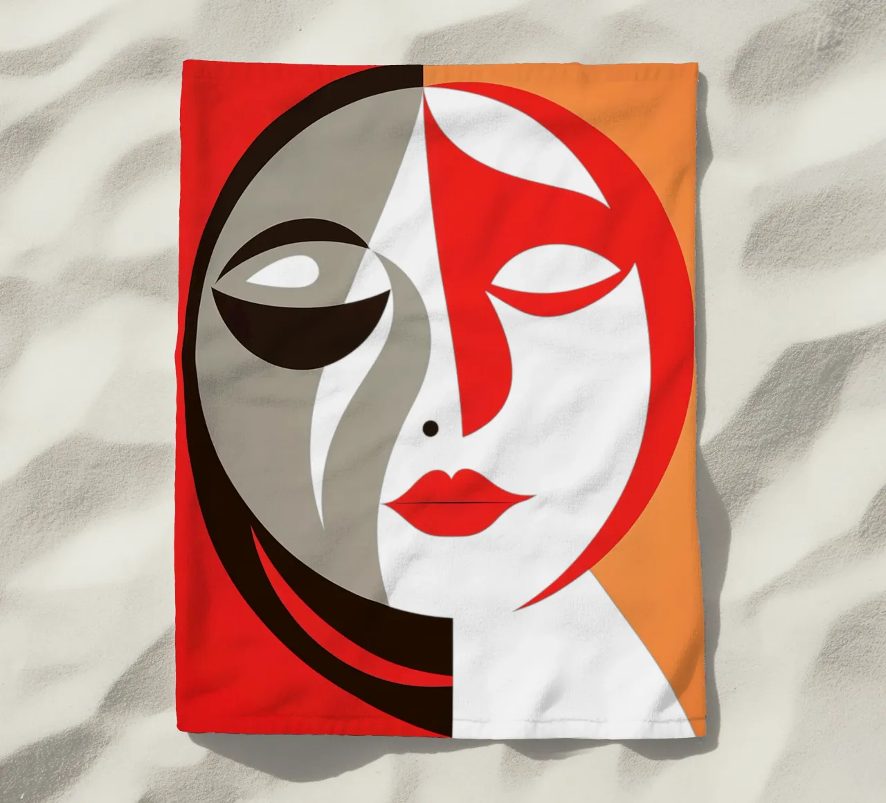 Abstract Moon Woman | Between Cubism and Art Deco beach towel by Autofocus